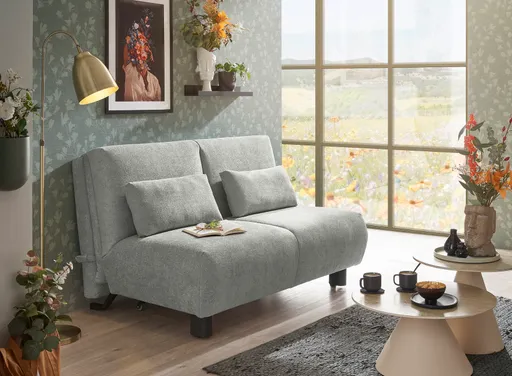  Faltsofa EBBY - 2-Sitzer ohne Armlehne, 140 cm inkl. Schlaffunktion/Relaxfunktion, Stoff, Grau