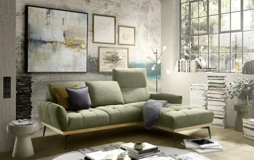 Ecksofa EDDIE - 2-Sitzer, Ecke rechts inkl. Rückenverstellungen, Stoff, Graugrün