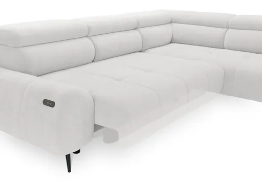 Ecksofa - 2-Sitzer mit Ecke rechts, Sitzvorzug motorisch, Kopfteil verstellbar, Stoff, Weiß