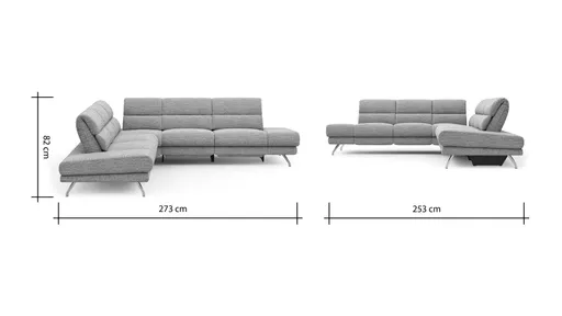 Ecksofa San Fernando - 2-Sitzer mit Ecke rechts, Armlehne verstellbar, Rückenlehne/Sitztiefe verstellbar, Relaxfunktion motorisch, Stoff, Latte