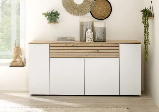 Sideboard - B ca. 177 cm, Artisan Eiche Nachbildung, Weiß