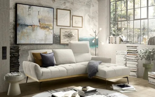 Ecksofa EDDIE - 2-Sitzer, Ecke rechts inkl. Rückenverstellungen, Stoff, Beige