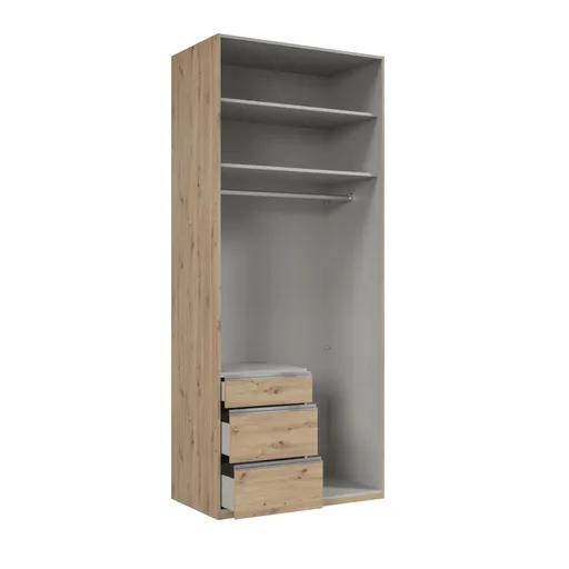 Drehtürenschrank- B ca. 100 cm, Eiche Dekor, Weiß, Spiegel