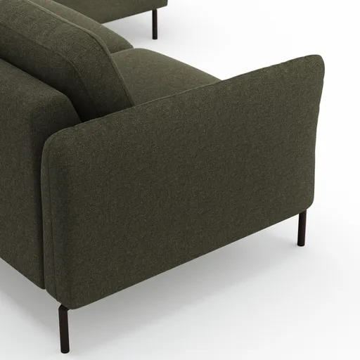 Ecksofa Leona - 3-Sitzer mit Longchair rechts inkl. Sitzvorzug motorisch, Stoff, Braungrün