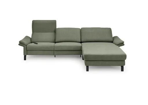 Ecksofa CALM PREMIUM 2.0 - 3-Sitzer mit Longchair rechts, Relaxfunktion motorisch, Armlehne verstellbar, Stoff, Dunkelgrün
