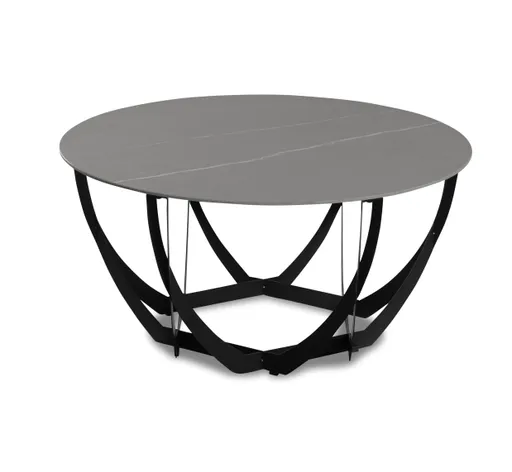 Couchtisch - Ø/H ca. 80x40 cm, Hellgrau marmoriert, Schwarz