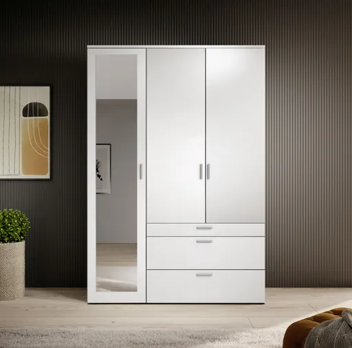 Drehtürenschrank- B ca. 135 cm, Weiß, Spiegel
