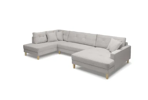 Wohnlandschaft - Ecke links, 2-Sitzer, Longchair rechts, Stoff, Hellgrau