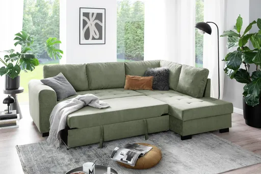 Ecksofa - 2-Sitzer, Ecke rechts, Stoff, Grün