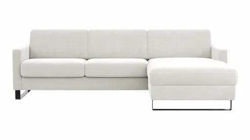 Schlafsofa Laredo - 2-Sitzer mit Longchair rechts inkl. Schlaffunktion mit Bettkasten, Stoff, Offwhite