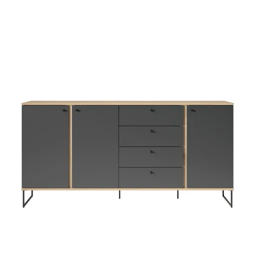 Sideboard - B ca. 180 cm, Anthrazit, Evoke Eiche Nachbildung