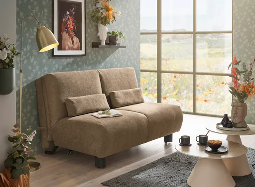 Faltsofa EBBY - 2-Sitzer ohne Armlehne, 140 cm inkl. Schlaffunktion/Relaxfunktion, Stoff, Braun