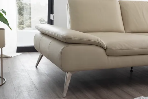 Ecksofa Collina - 2,5-Sitzer, Longchair rechts, inklusive Kopfstütze, Leder, Ecru