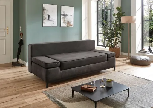Schlafsofa- 2 Sitzer, Inkl. Bettkasten, Stoff, Anthrazit