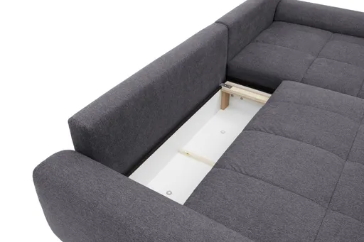 Polsterecke NANJA - 2-Sitzer mit Ecke rechts inkl. Schlaffunktion und Bettkasten, Webstoff Grau