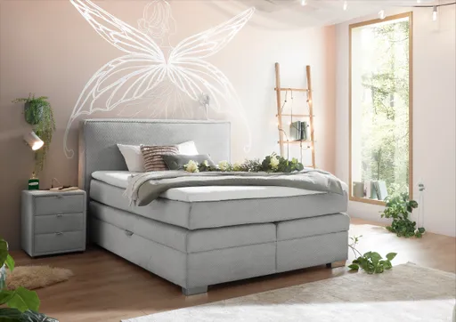 Boxspringbett- Liegefläche ca. 140x200 cm, Stoff, Silberfarben