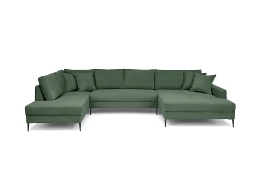 Wohnlandschaft - Ecke links, 2-Sitzer, Longchair rechts, Stoff, Grün