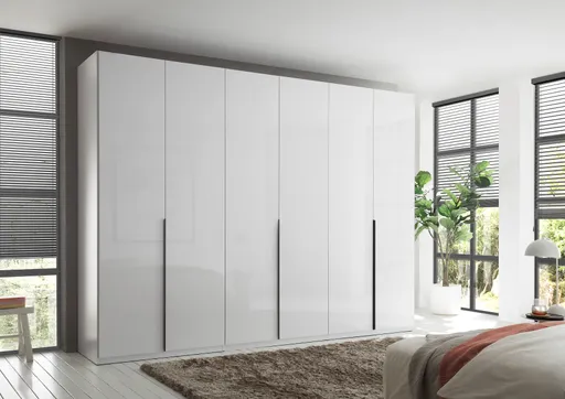 Drehtürenschrank- B ca. 300 cm, Weiß, Weiß Hochglanz