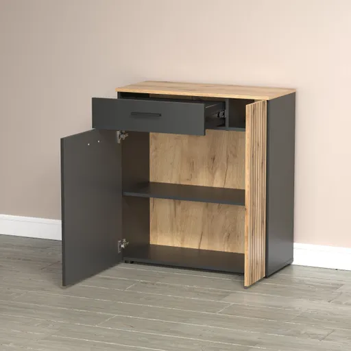 Kommode - B ca. 80 cm,  Anthrazit, Eiche Coast Evoke Nachbildung