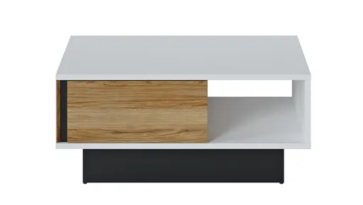 Couchtisch - LB ca. 100x64 cm, Weiß, Eiche Nachbildung, Schwarz matt