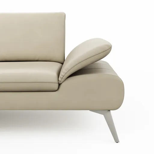 Ecksofa Collina - Longchair links, 2,5-Sitzer, inklusive Kopfstütze, Leder, Ecru