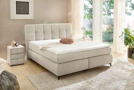 Boxspringbett- Liegefläche ca. 180x200 cm, Stoff, Beige