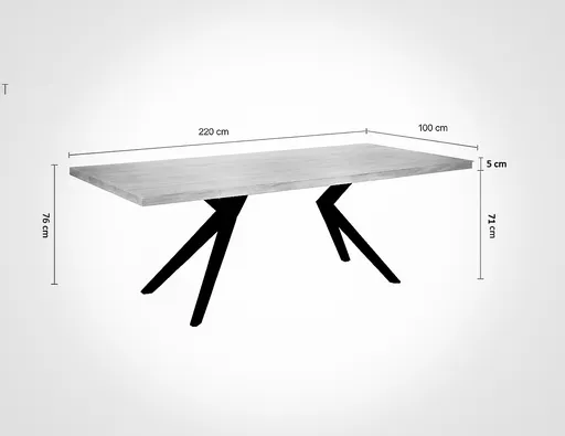 Esstisch - LB ca. 220x100 cm, Eiche massiv geölt, Baumkante, Schwarz