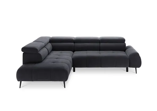 Ecksofa - Ecke links mit 2-Sitzer, Sitzvorzug motorisch, Kopfteil verstellbar, Stoff, Graphit