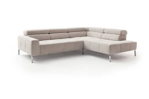 Ecksofa - 2-Sitzer mit Ecke rechts, Kopfteil/Sitztiefe verstellbar, Stoff, Natur