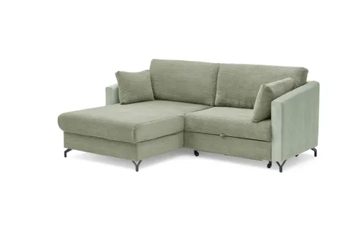Ecksofa - 1,5-Sitzer, Ecke rechts inkl. Schlaffunktion und Bettkasten, Stoff, Grün