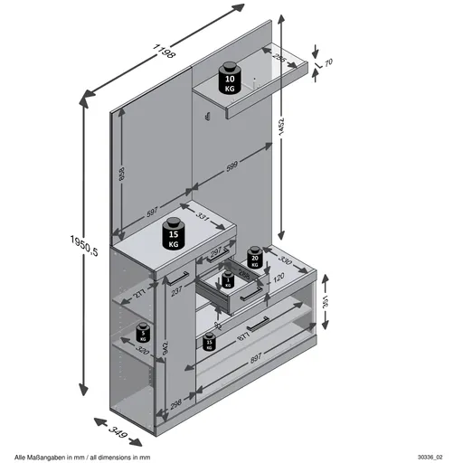 Kompaktgarderobe- Grau, Eiche Dekor