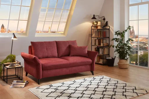 Sofa - 2-Sitzer, Schlaffunktion (manuell), Flachgewebe, Weinrot