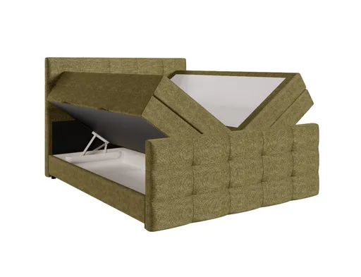 Boxspringbett SANDRIN I- Liegefläche ca. 200x200 cm, Stoff, Grün,  inkl. Stauraum und Fußteil