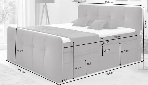 Boxspringbett HOLLIE- Liegefläche ca. 180x200 cm, Stoff, Anthrazit, inkl. Topper