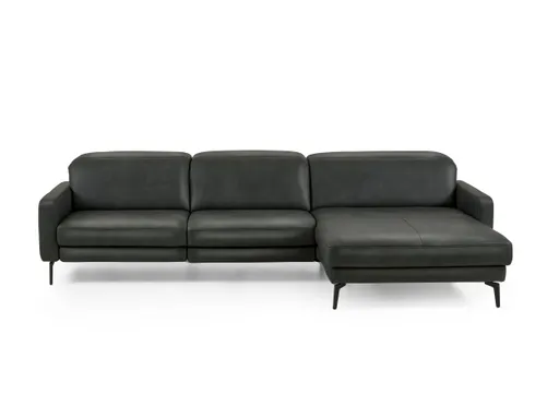 Ecksofa -3-Sitzer mit Longchair rechts, Kopfteil verstellbar, Leder, Anthrazit