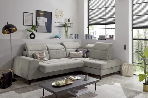 Ecksofa - 2-Sitzer, Ecke rechts inkl. Funktionen, Stoff, Taupe