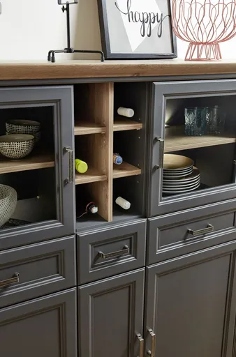 Highboard - mit Beleuchtung, Graphit, Eiche Dekor