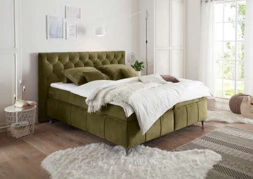 Boxspringbett - Liegefläche ca. 180x200 cm, Stoff Olive