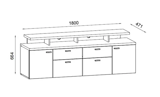 TV-Lowboard - B ca. 180 cm, Weiß, Stone dunkel Nachbildung