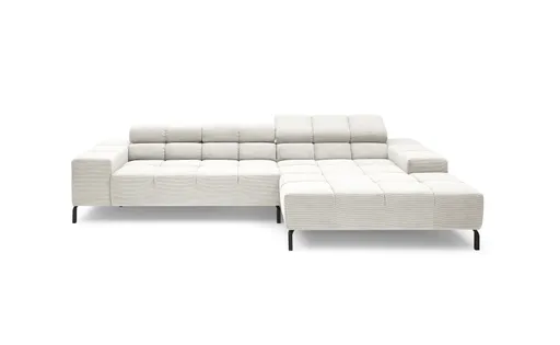 Ecksofa CLIVIA - 2-Sitzer mit Longchiar rechts, Sitzvorzug motorisch, Kopfteil verstellbar, Stoff, Creme