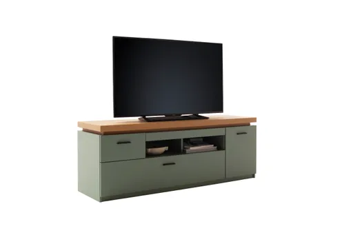 TV-Lowboard - mit Beleuchtung, B ca. 156 cm, Salbeigrün, Eiche Evoke Nachbildung
