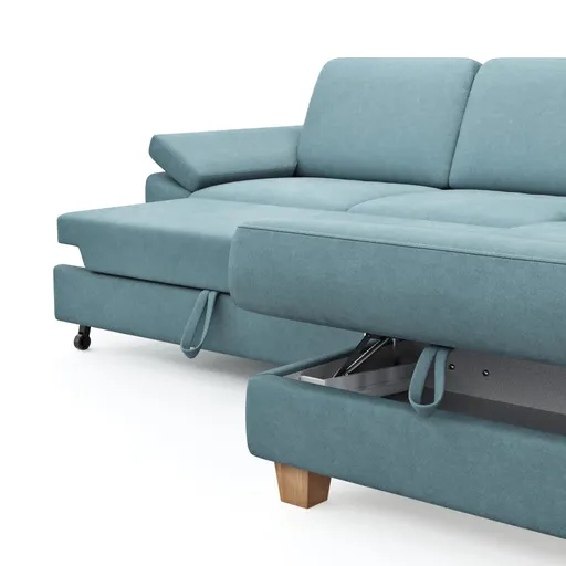 Ecksofa Sommerville - 2,5-Sitzer mit Ecke rechts, inkl. Schlaffunktion, Relaxfunktion (manuell), Stoff, Hellblau