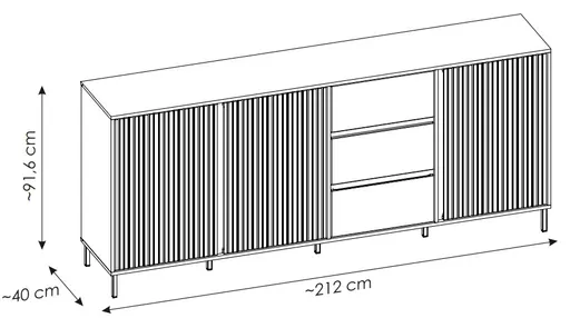 Sideboard - B ca. 212 cm, Weiß, Weiß Hochglanz