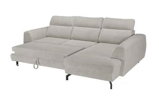 Ecksofa - 2-Sitzer mit Ecke rechts, Schlaffunktion mit Bettkasten, Stoff, Silbergrau