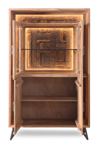 Vitrine - mit Beleuchtung, B ca. 115 cm, Akazie massiv