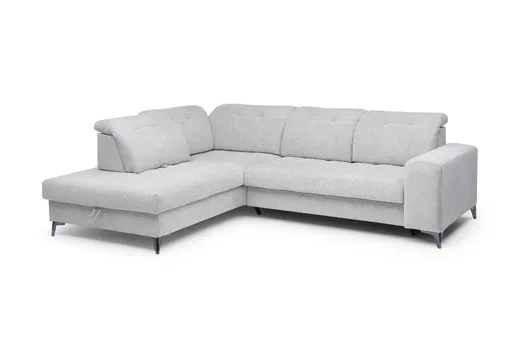 Ecksofa - Ecke links mit 2-Sitzer, Kopfteil verstellbar, Sitztiefe verstellbar motorisch, Stoff, Hellgrau