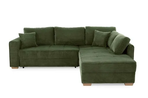 Ecksofa JAMELL - 2,5-Sitzer, Ecke rechts inkl. Schlaffunktion mit Bettkasten, Stoff, Grün