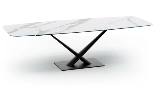 Esstisch Savona - LB ca. 200x100 cm, ausziehbar, Keramik, Weiß, Bootsform