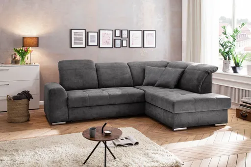 Schlafsofa - 2-Sitzer, Ecke rechts inkl. Schlaffunktion und Bettkasten, Stoff anthrazit