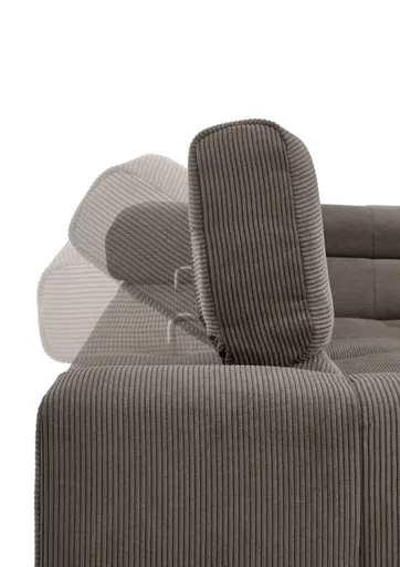 Ecksofa COLLEEN - 2-Sitzer mit Ecke rechts, Kopfteil verstellbar, Feincord, Taupe